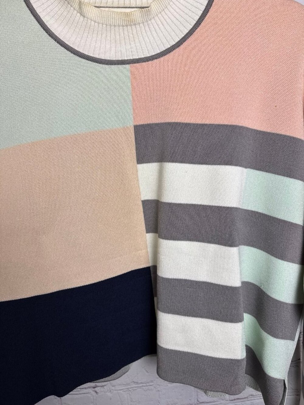 Club Monaco multicolor colorblock preppy mock neck cropped sweater Large viscose - Picture 6 of 7